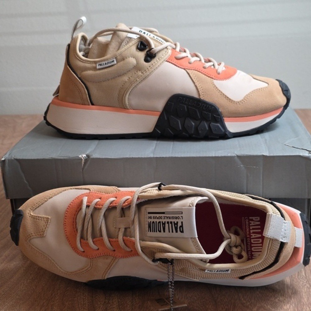 Palladium Sport Low Top Sneakers Beige Coral Chunky Sole Comfort Streetwear 11 M - Picture 3 of 11